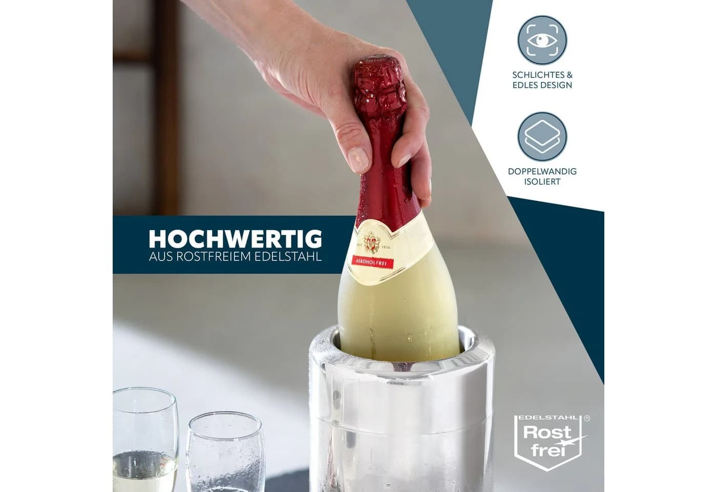 bremermann Wein- und Sektkühler Edelstahl mit Akkus für 750 ml Flaschen - Bild 5
