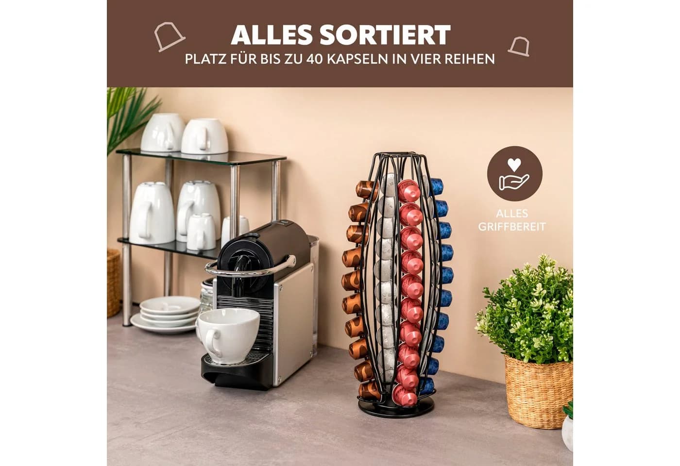 eluno Kapselständer Nespresso Schwarz 360° Drehbar