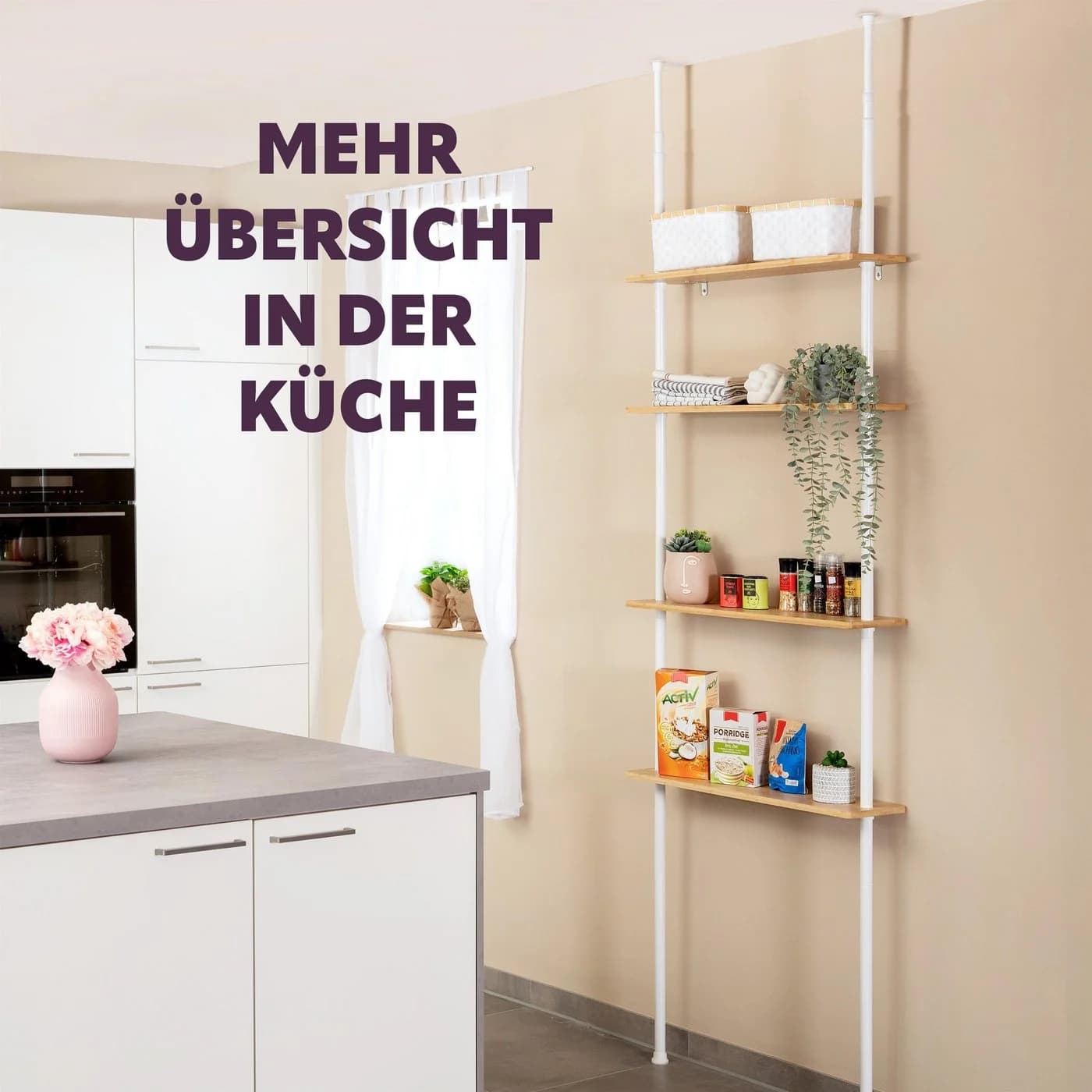 bremermann Teleskop-Wandregal mit 4 Bambus-Ablagen Höhenverstellbar Weiß - Bild 5