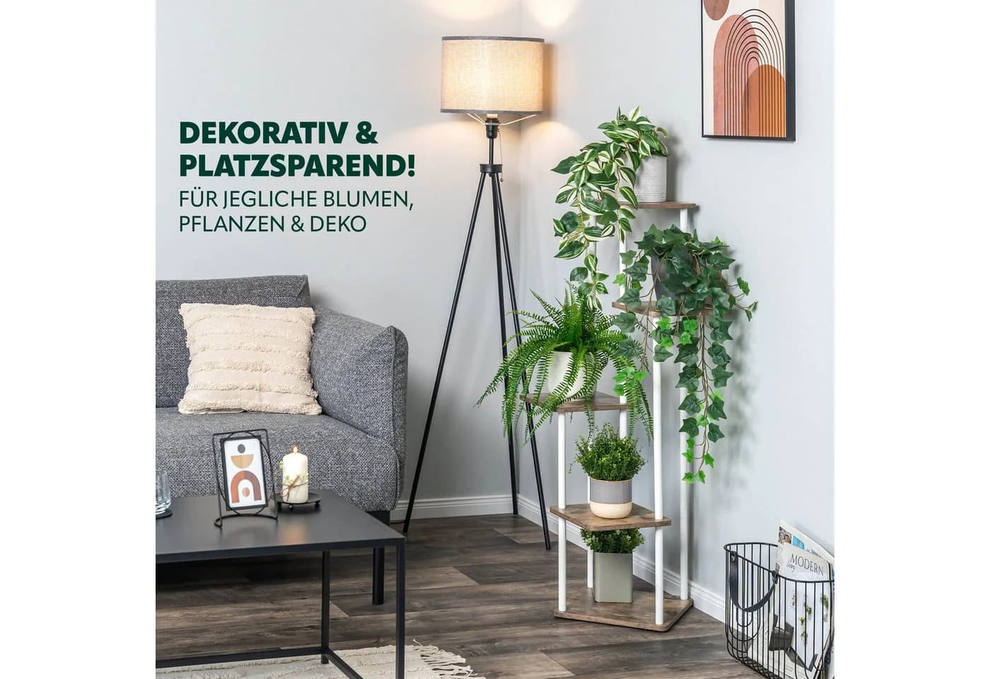 eluno Blumenständer 5 Ablagen FSC-MDF Metall Weiß