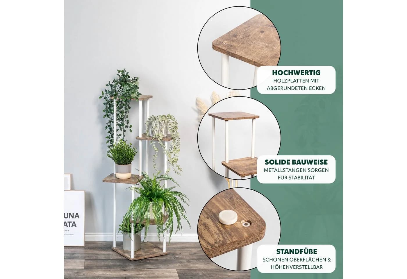 eluno Blumenständer 5 Ablagen FSC-MDF Metall Weiß - Bild 4