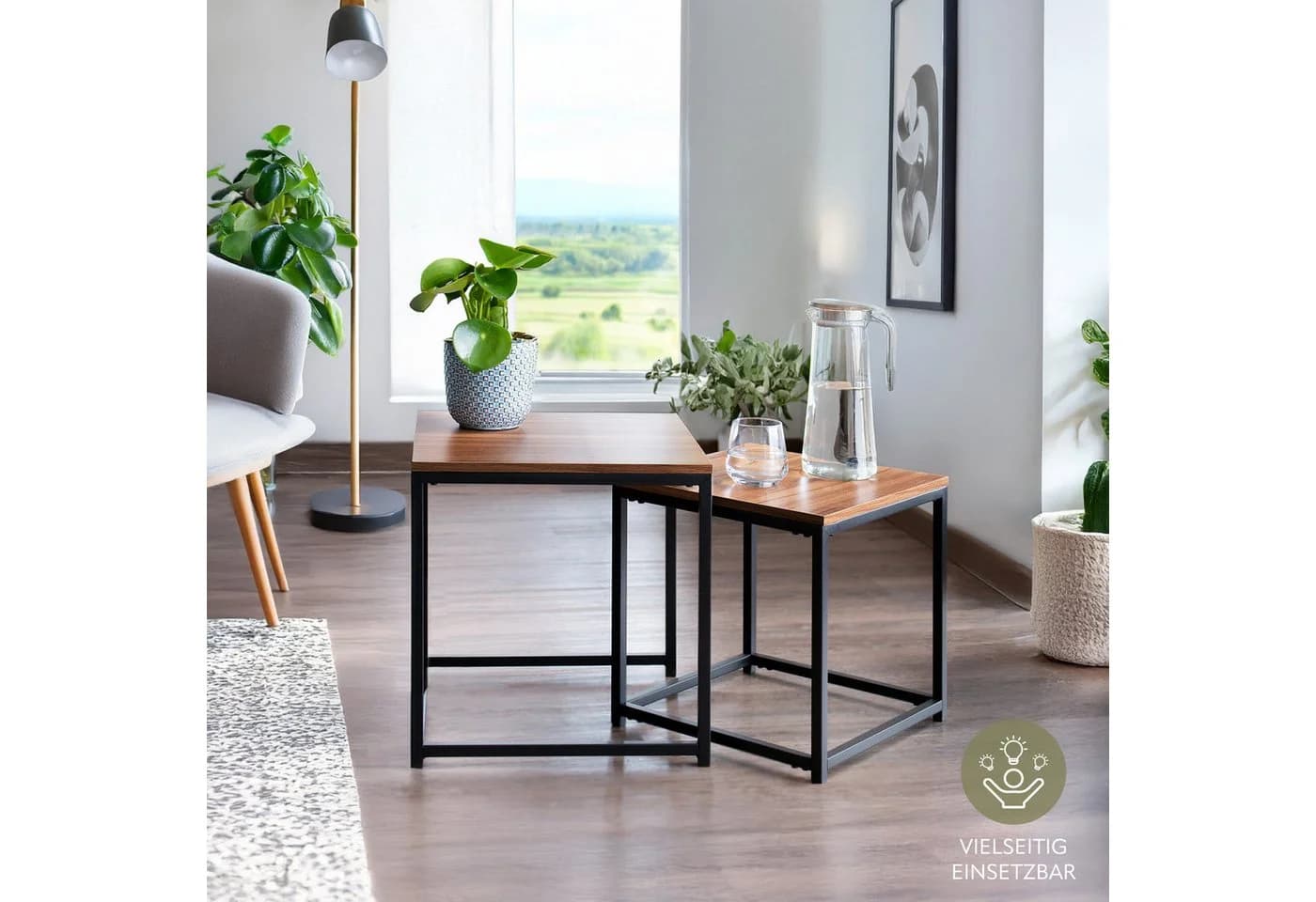 bremermann Satztisch 2er-Set Schwarz Braun MDF Industriedesign - Bild 5