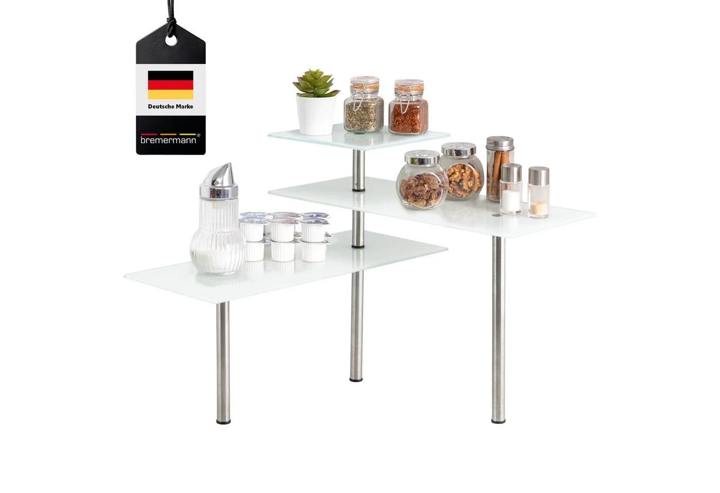 bremermann Küchenregal Eckregal Glas Edelstahl Weiß - Bild 2