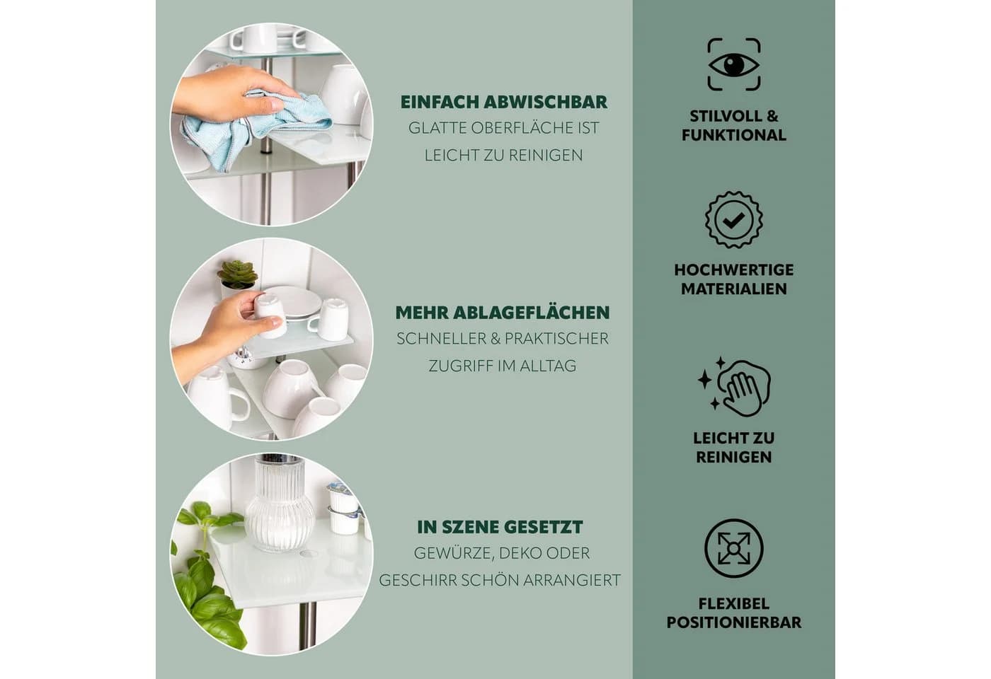 bremermann Küchenregal Eckregal Glas Edelstahl Weiß - Bild 3