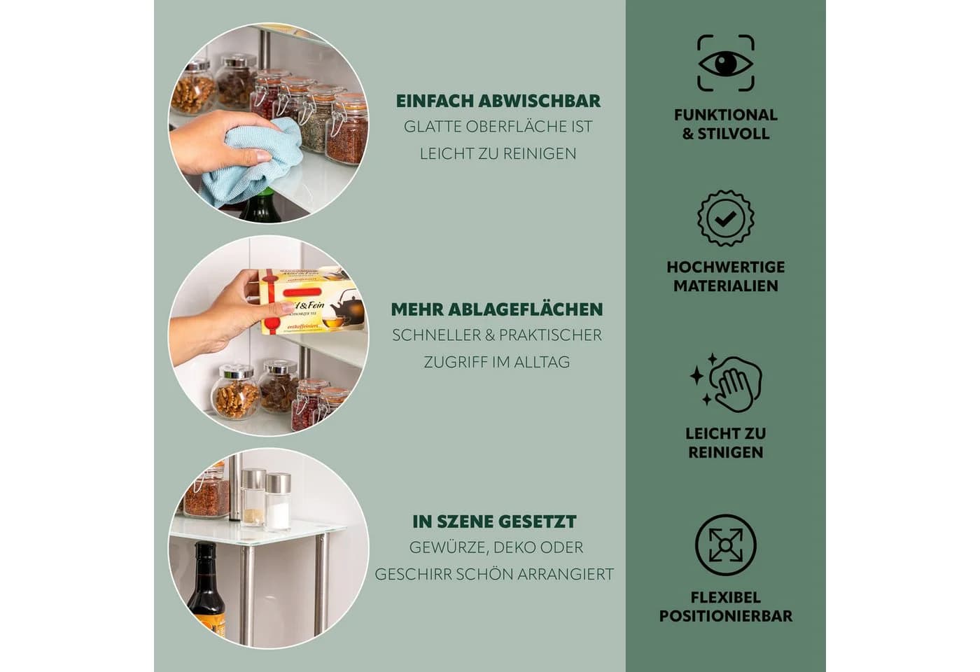 bremermann Küchenregal Glas-Regal mit Glasplatten und Edelstahlfüßen weiß - Bild 3