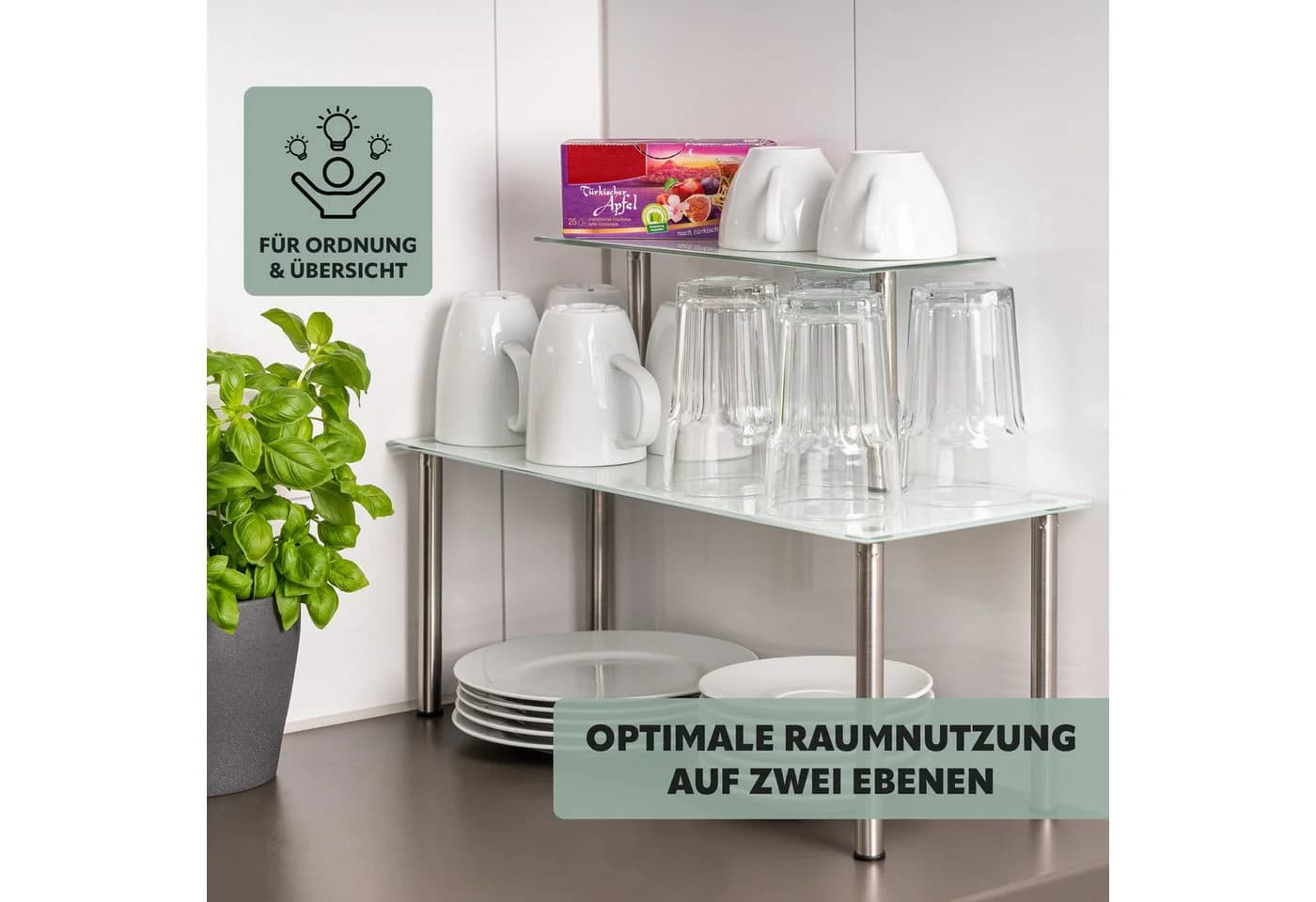 bremermann Küchenregal Glas-Regal mit Glasplatten und Edelstahlfüßen weiß - Bild 4