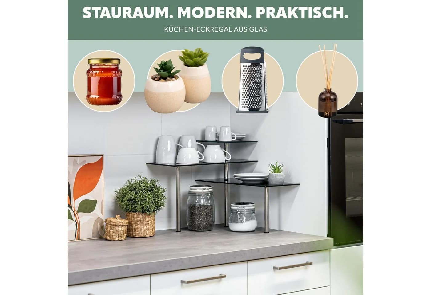 bremermann Küchenregal Eckregal Schwarz Glas Edelstahl