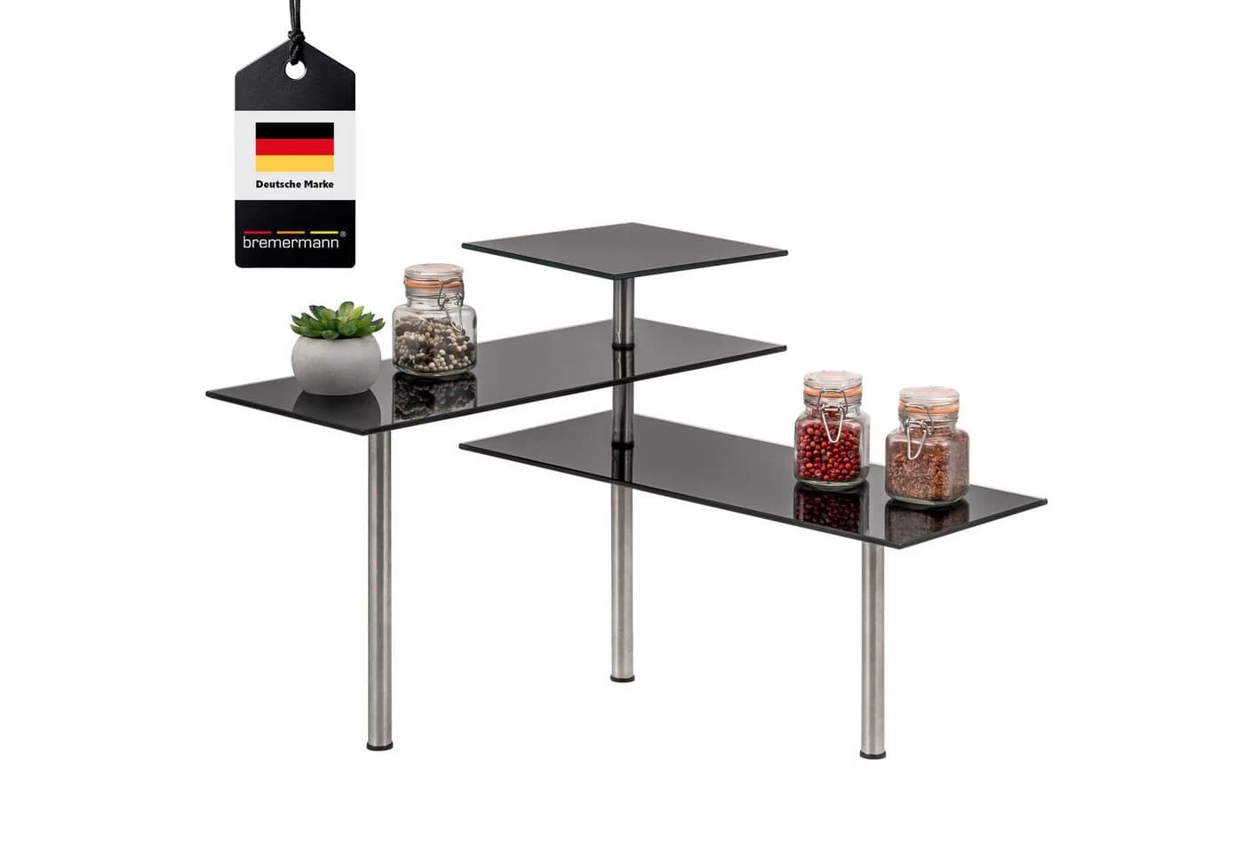 bremermann Küchenregal Eckregal Schwarz Glas Edelstahl - Bild 2