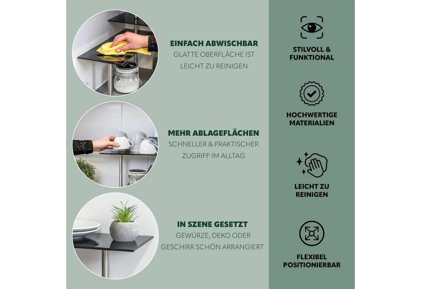 bremermann Küchenregal Eckregal Schwarz Glas Edelstahl - Bild 3