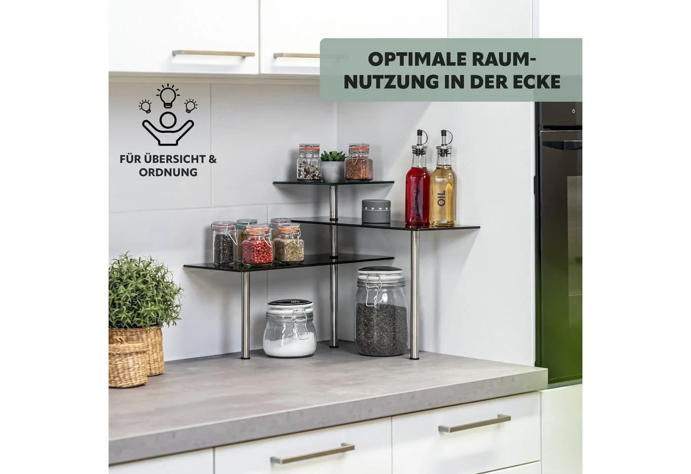 bremermann Küchenregal Eckregal Schwarz Glas Edelstahl - Bild 4