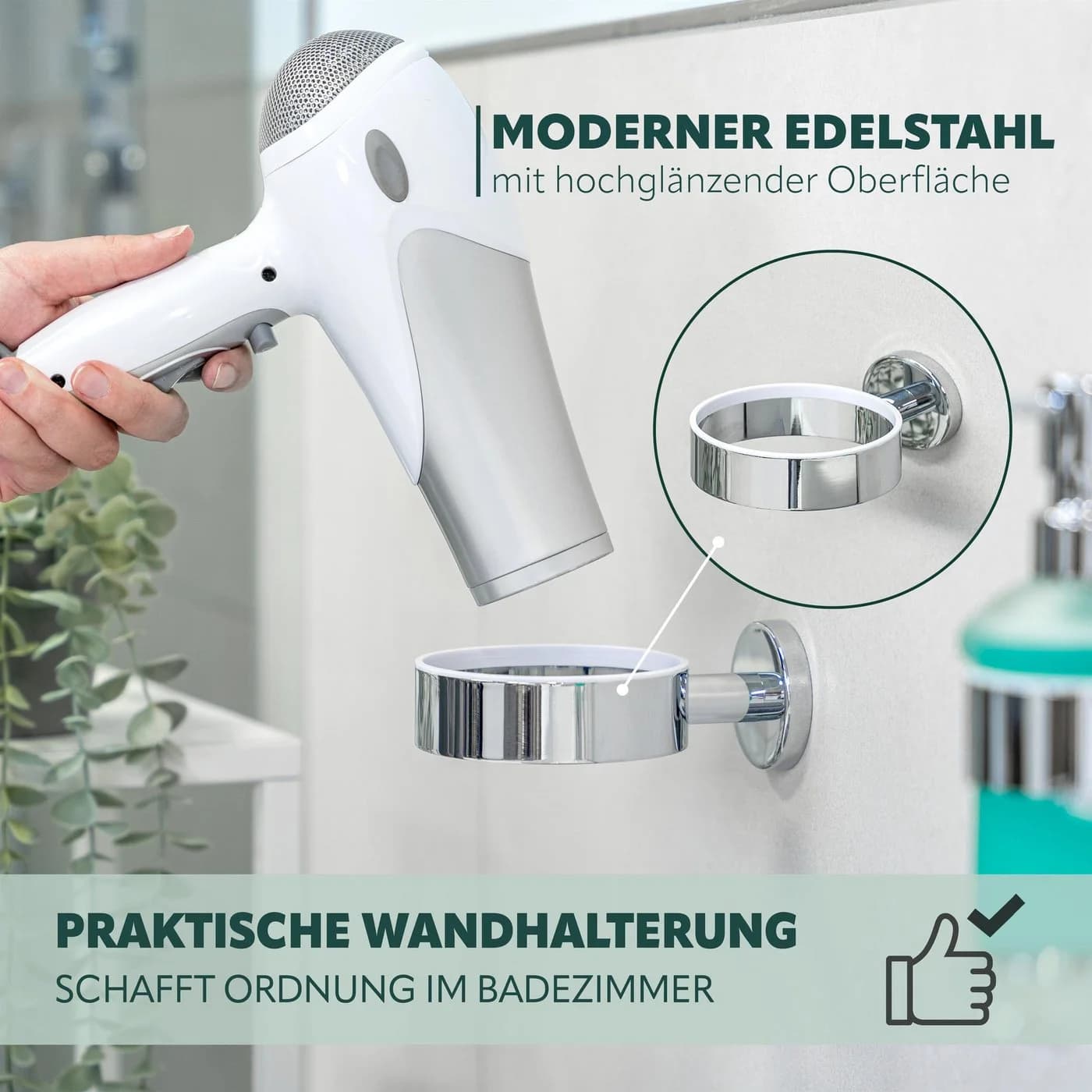 bremermann Haartrocknerhalter LUCENTE Edelstahl Hochglanz Silber - Bild 3