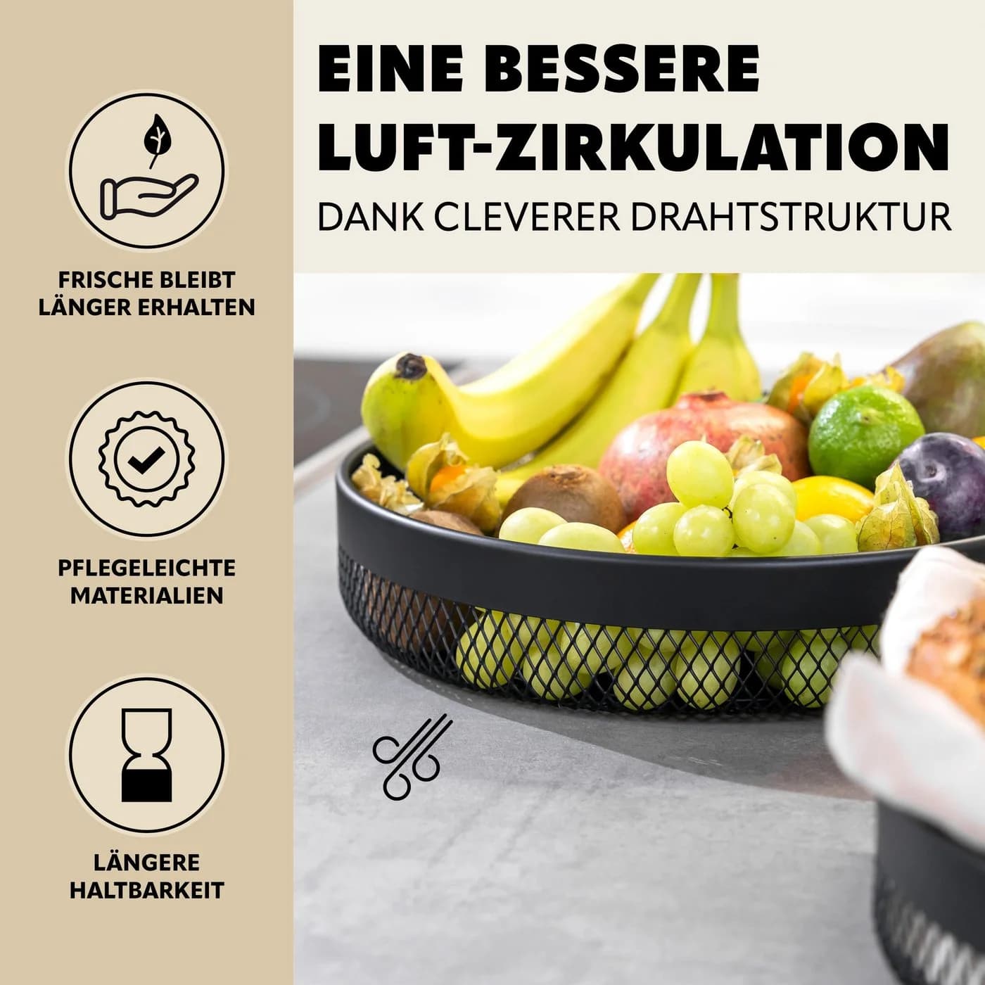 eluno Obstschale Brotkorb 2er Set Rund Schwarz Metall - Bild 4