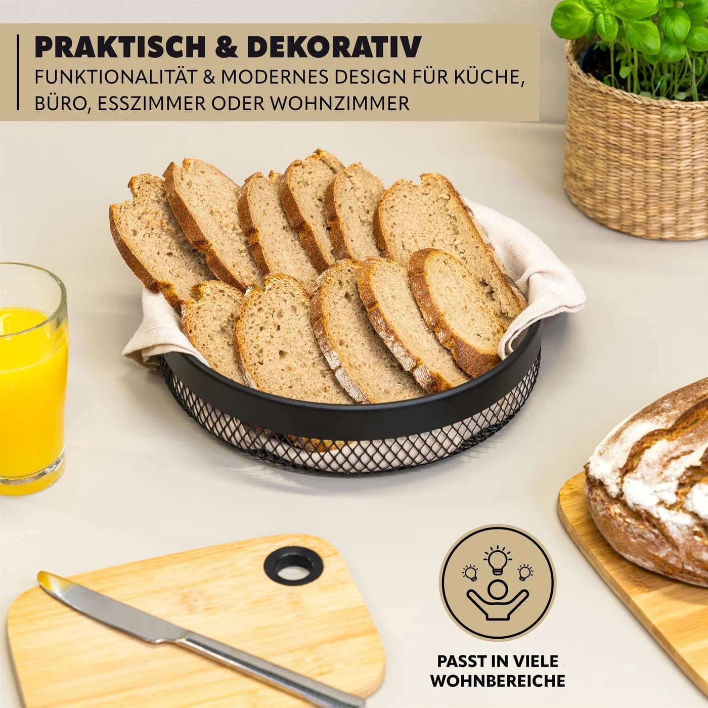 eluno Obstschale Brotkorb 2er Set Rund Schwarz Metall - Bild 5