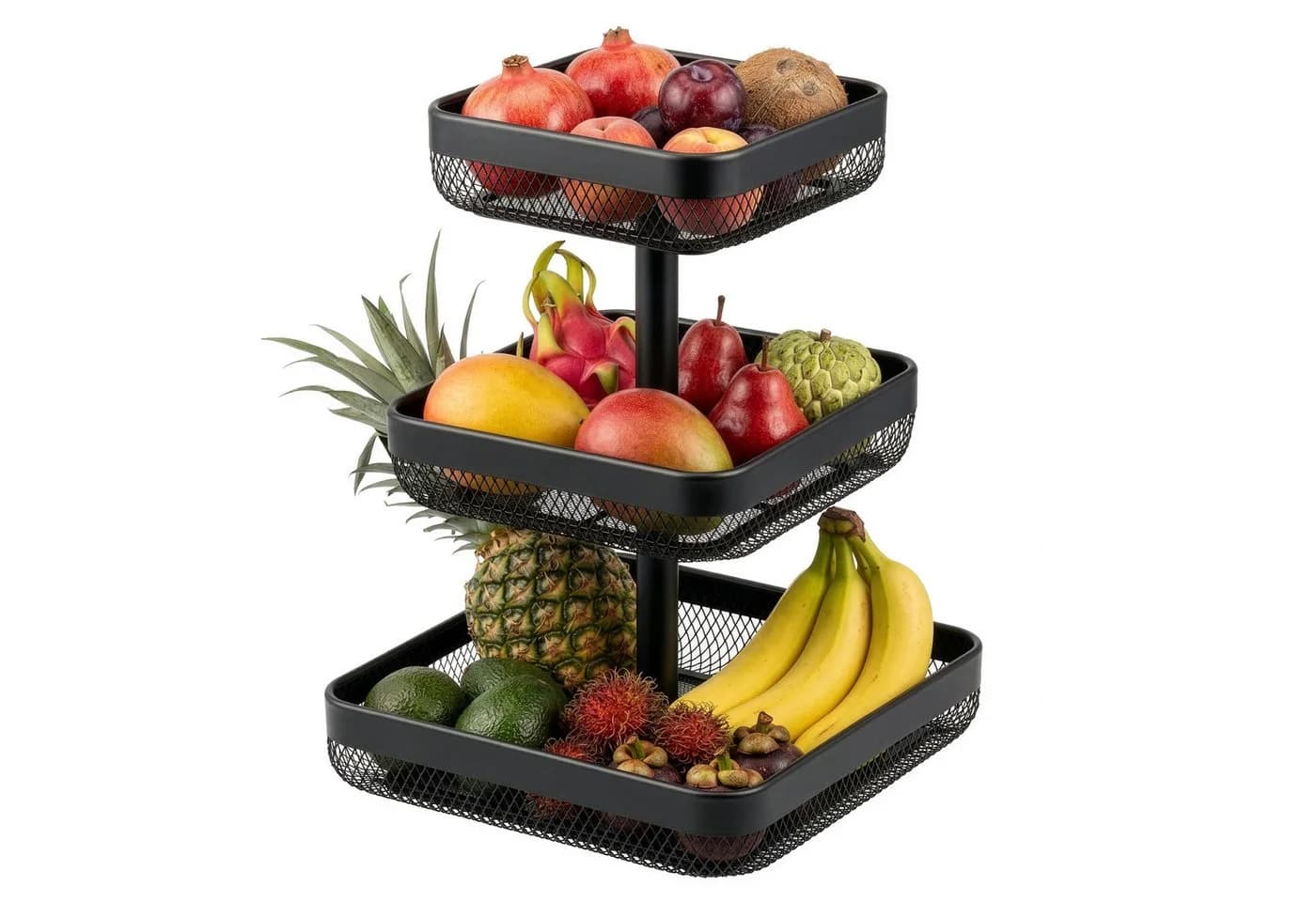 eluno 3-stöckige Obstschale eckig Schwarz Metall - Bild 2