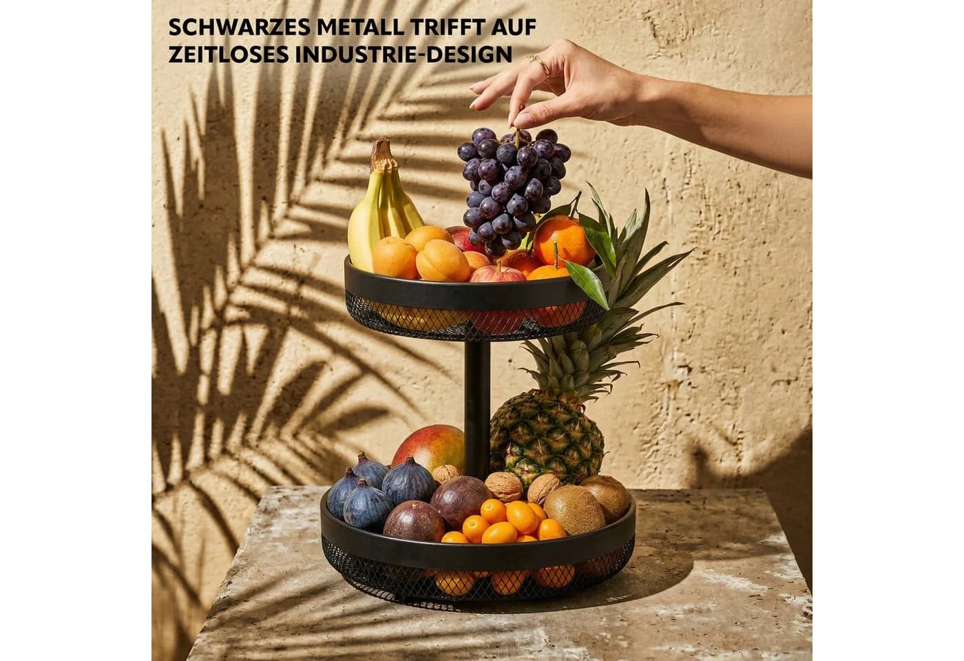 eluno Obstschale rund 2-stöckig Schwarz Metall - Bild 4