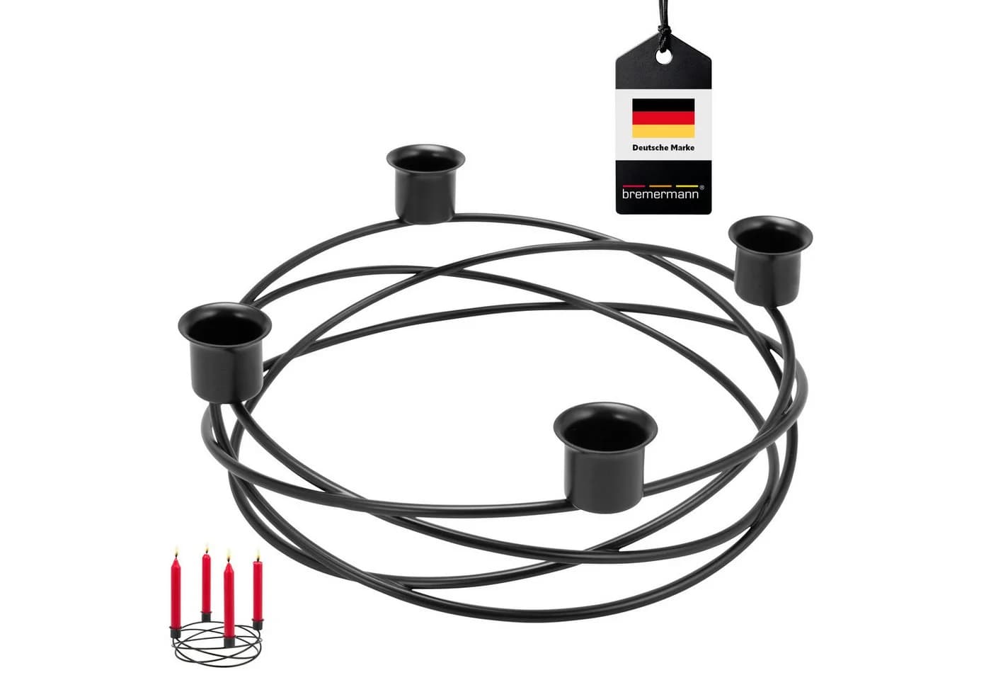 bremermann Kerzenhalter Kranzform Schwarz Metall für 4 Kerzen - Bild 2