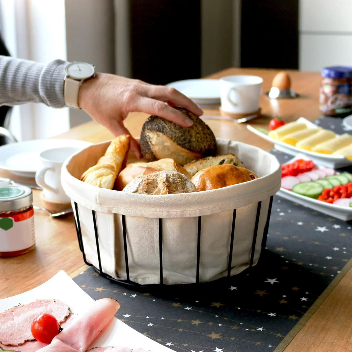 bremermann Brotkorb mit abnehmbarem Bezug schwarz/beige