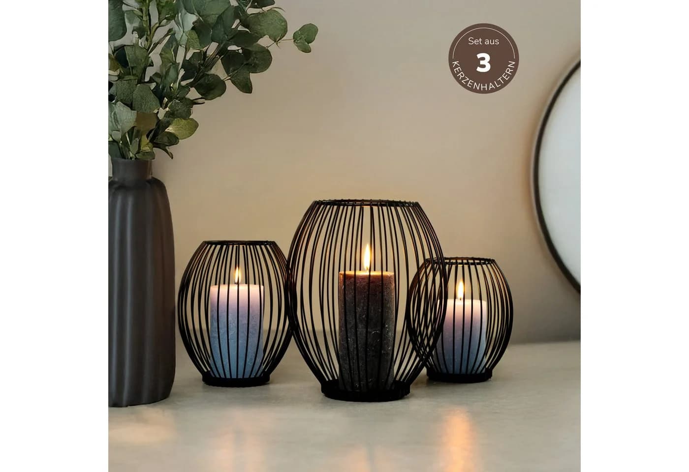 bremermann Kerzenhalter 3er-Set Schwarz Metall