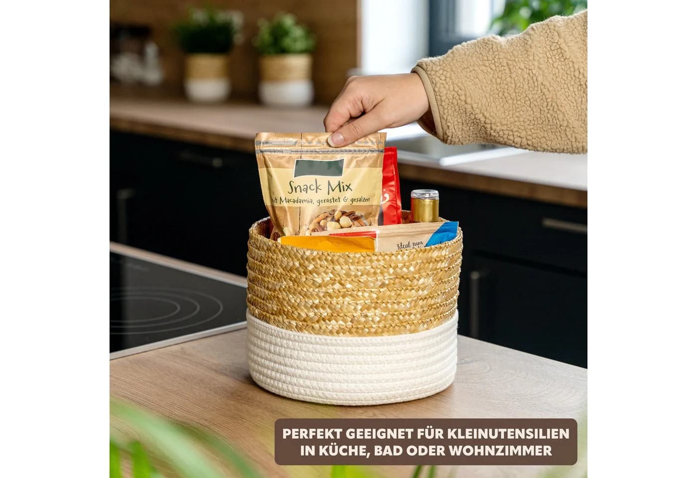 bremermann Aufbewahrungskorb Weiß Baumwolle Strohgeflecht - Bild 4