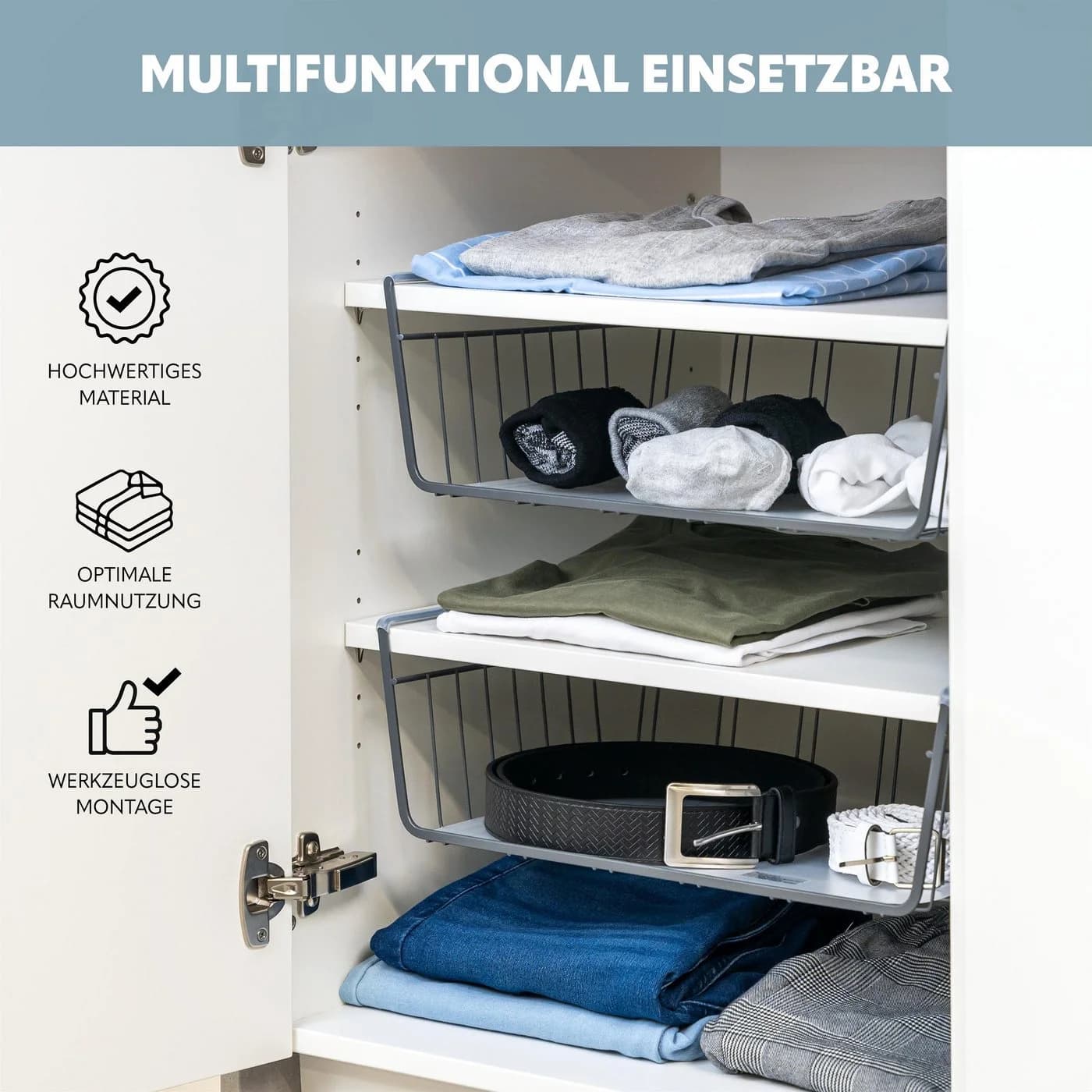 eluno Einhängekorb Metallkorb 4er-Set mit Einlegeböden und Kratzschutz - Grau - Bild 4