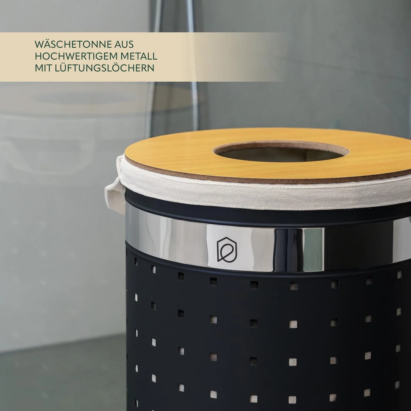 eluno Wäschetonne mit Deckel und Wäschesack rund 50L, aus Metall - Bild 5