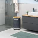 eluno Wäschetonne rund 50L grau Metall Holzoptik mit Wäschesack Bild 1