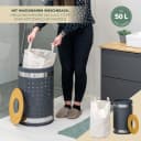 eluno Wäschetonne rund 50L grau Metall Holzoptik mit Wäschesack Bild 3