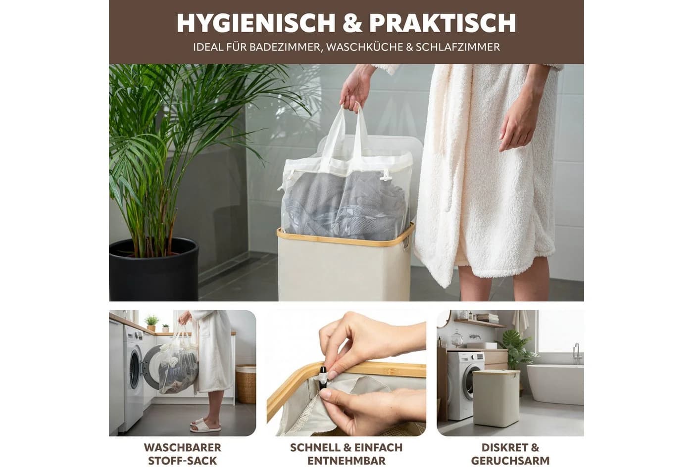 bremermann Wäschesammler 60L mit Deckel und herausnehmbarem Sack - Bild 3