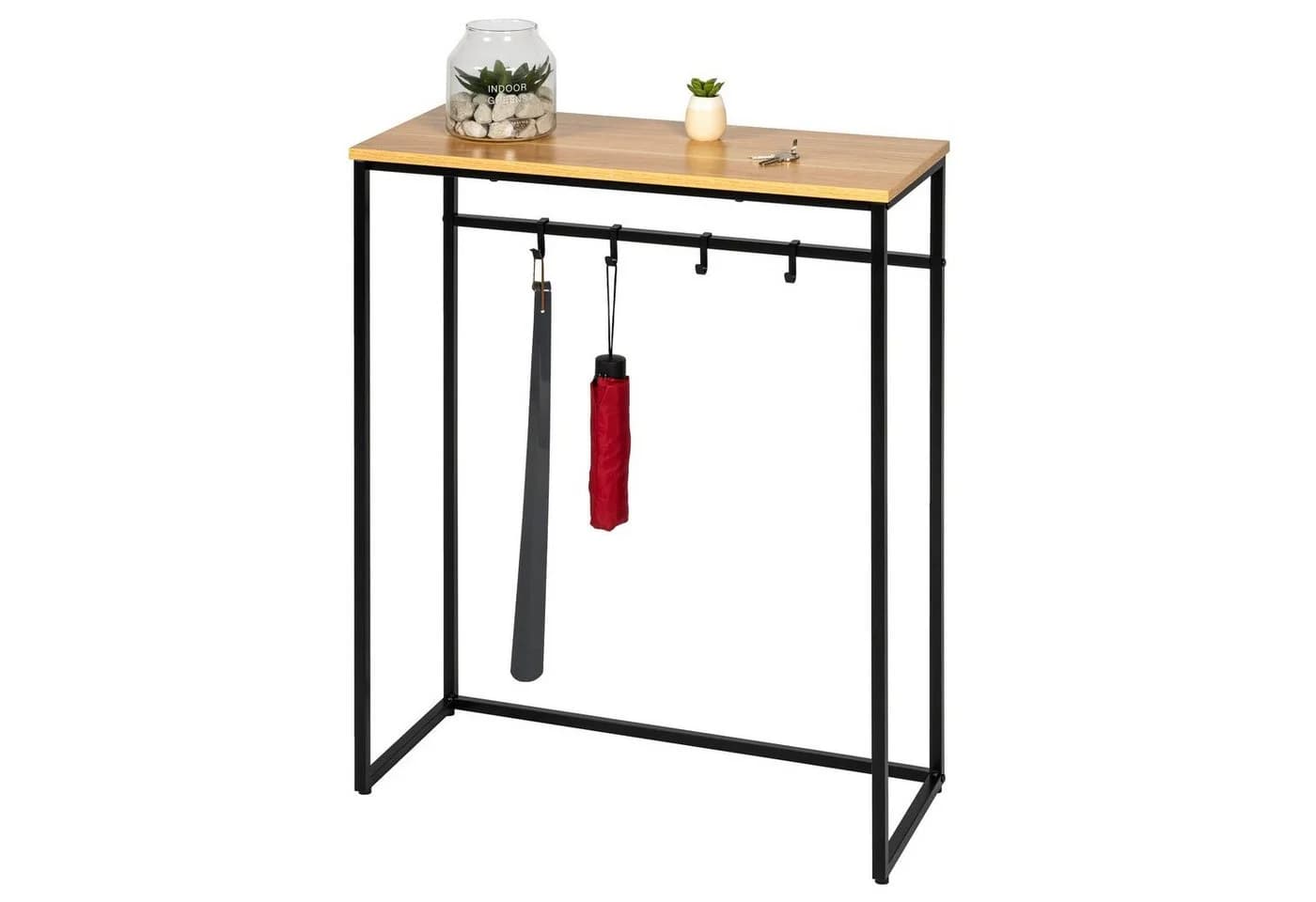 eluno Konsolentisch Schwarz mit Holzablage & 4 Haken - Bild 2
