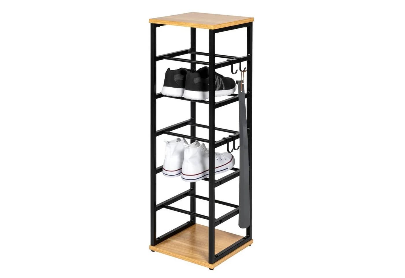 eluno Schuhregal Schwarz 6 Paar Eiche-Dekor Metallgestell - Bild 2