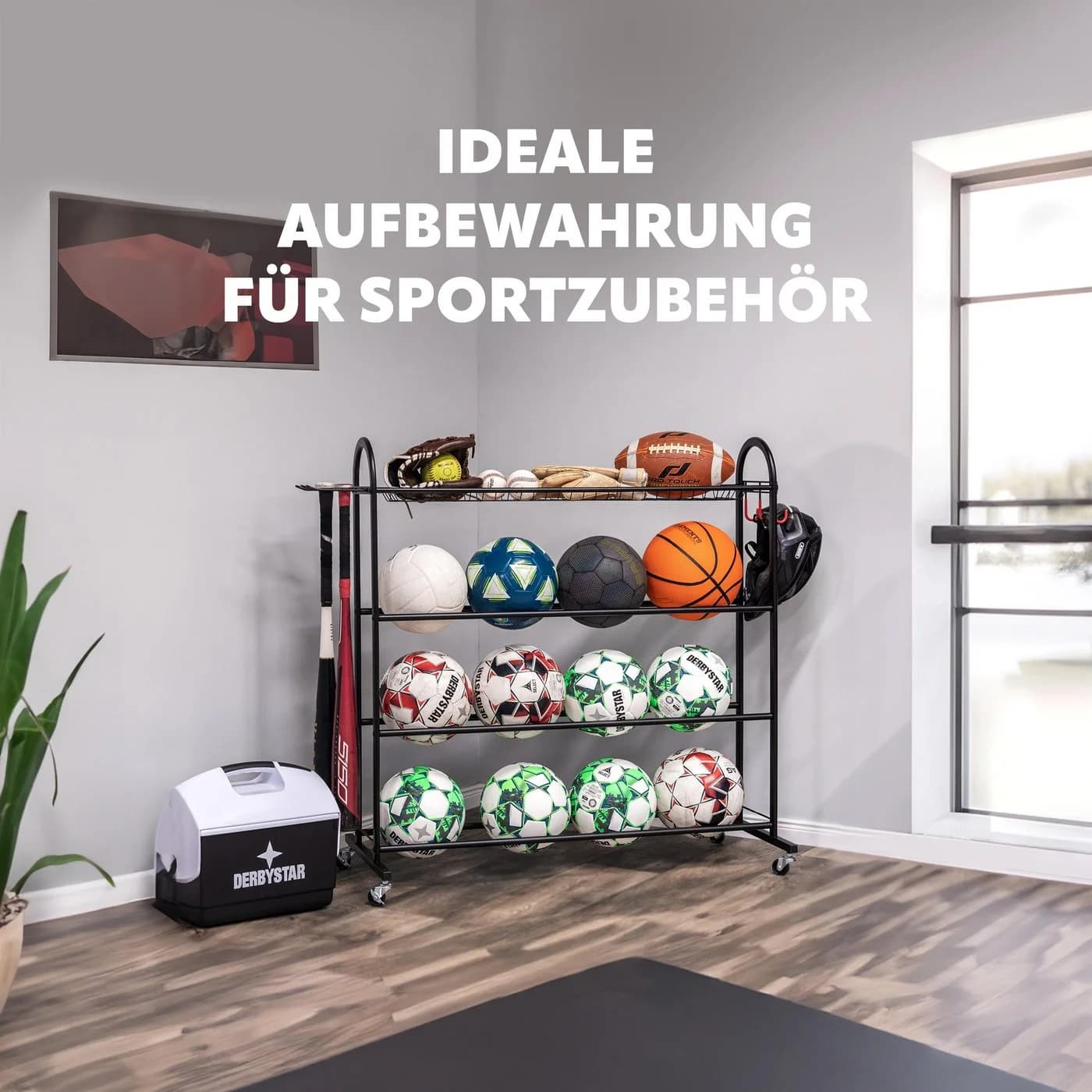 eluno Sportball-Aufbewahrungsständer mit Baseballschlägerhalter Schwarz