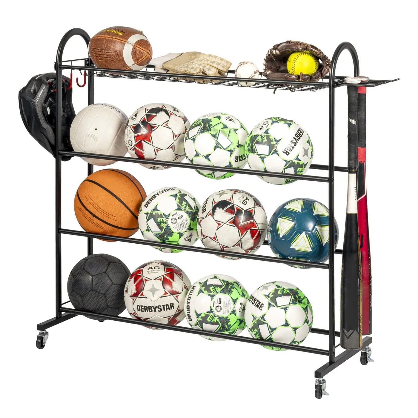 eluno Sportball-Aufbewahrungsständer mit Baseballschlägerhalter Schwarz - Bild 2