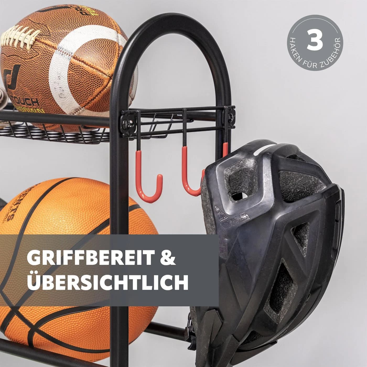 eluno Sportball-Aufbewahrungsständer mit Baseballschlägerhalter Schwarz - Bild 5