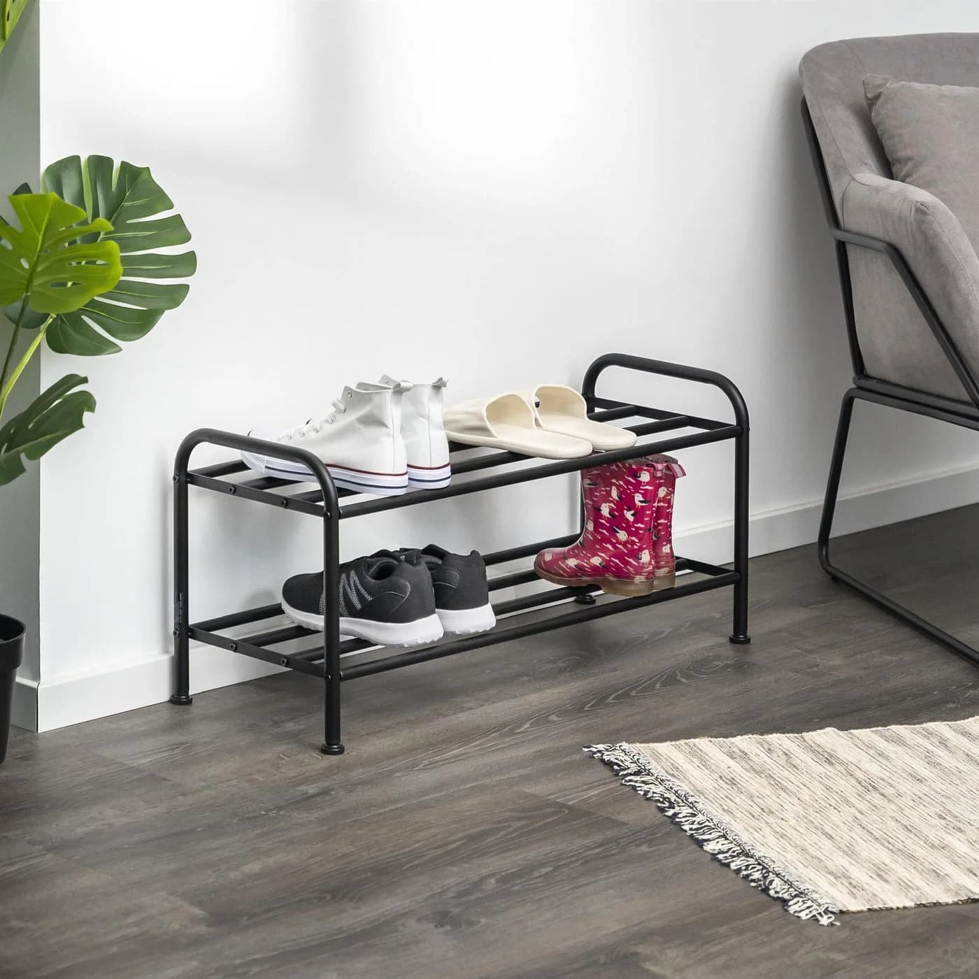 eluno Schuhregal für ca. 8 Paar Schuhe, 2 Ablagen, schwarz