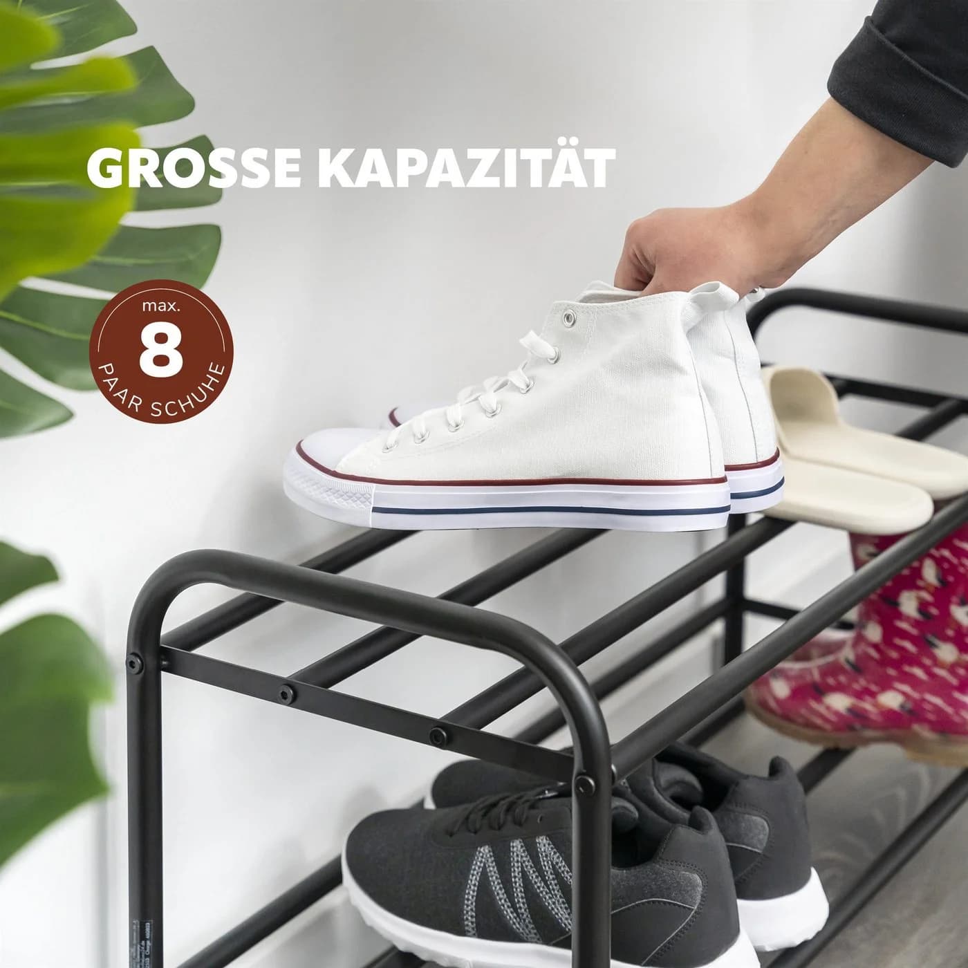 eluno Schuhregal für ca. 8 Paar Schuhe, 2 Ablagen, schwarz - Bild 3