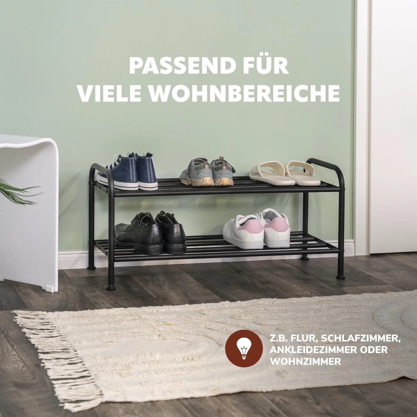 eluno Schuhregal für ca. 8 Paar Schuhe, 2 Ablagen, schwarz - Bild 4