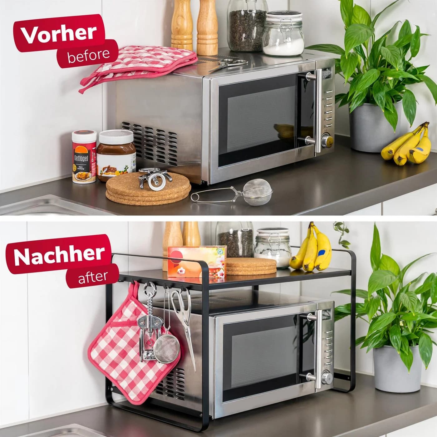 bremermann Küchenregal Mikrowellenregal Schwarz mit Hakenleisten - Bild 3