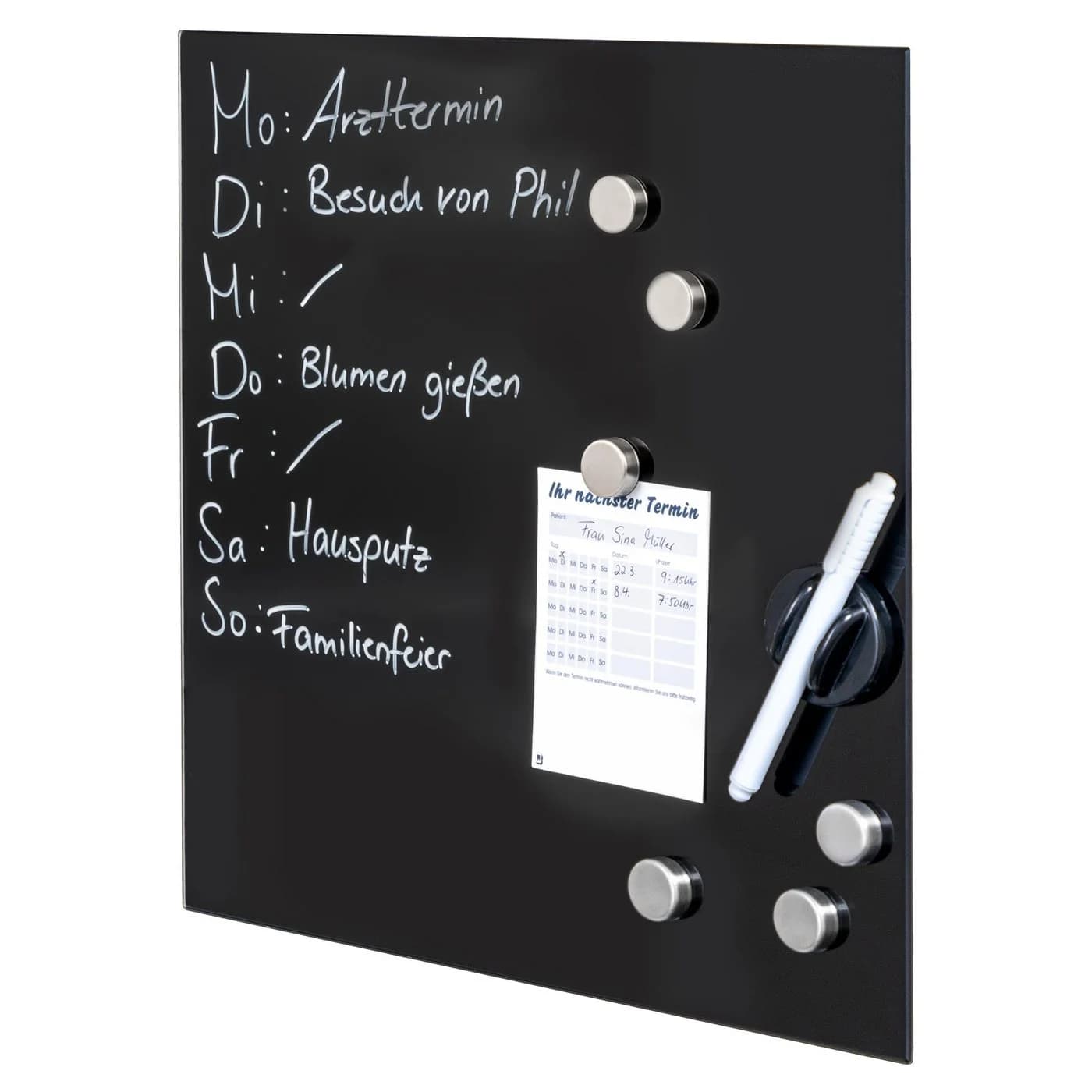 bremermann Magnettafel mit schwarzer Glasfront, 6 Magnete und 1 Marker - Bild 2