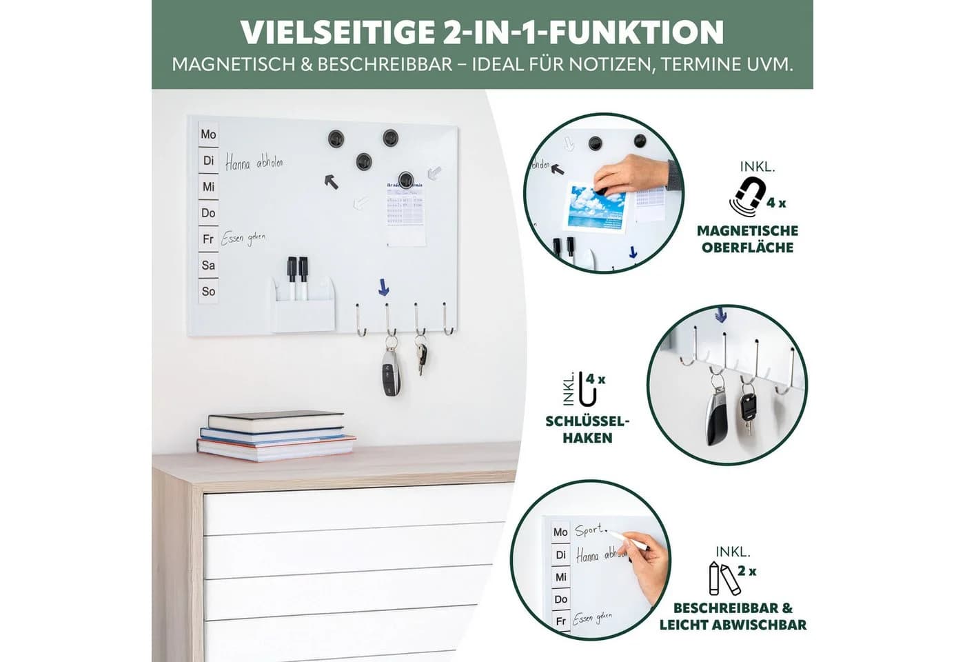 bremermann Magnettafel aus Metall Weiß Beschreibbar mit Zubehör