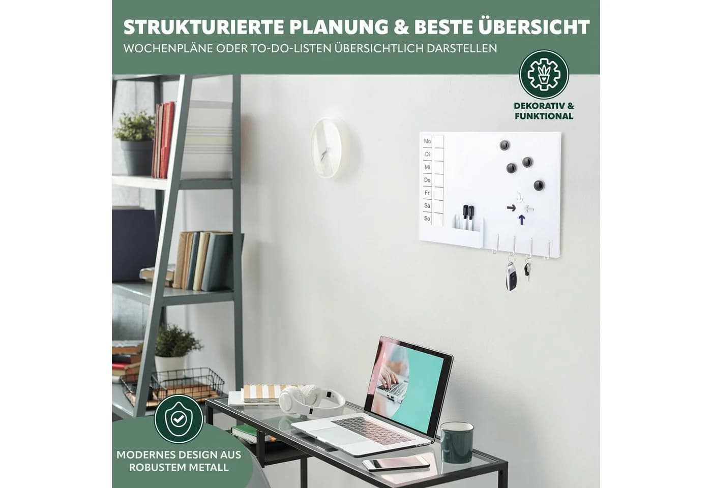 bremermann Magnettafel aus Metall Weiß Beschreibbar mit Zubehör - Bild 3