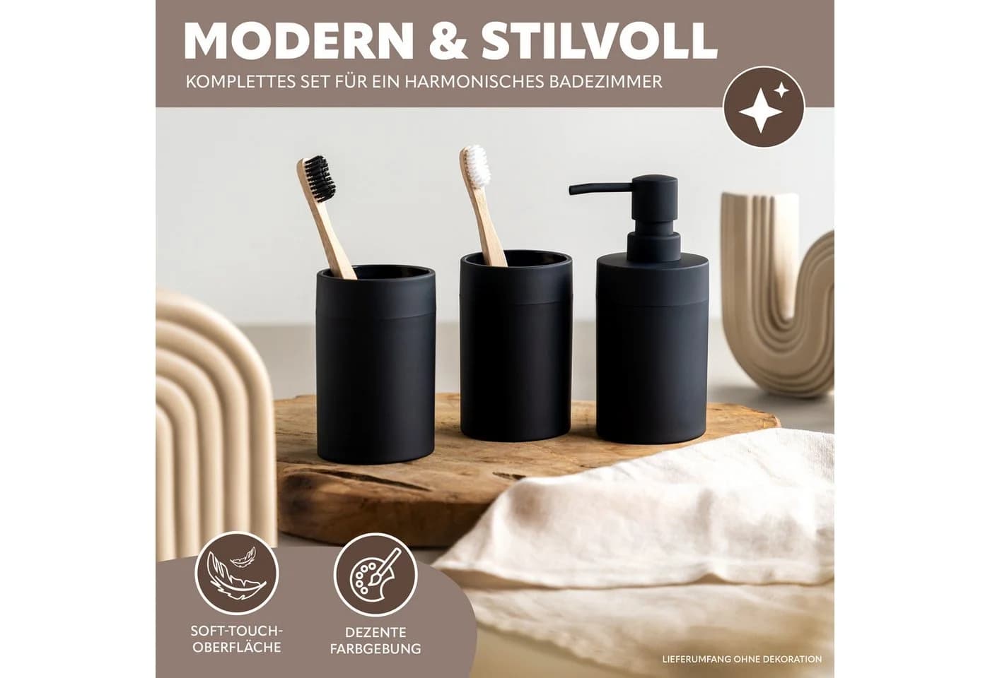 bremermann Badaccessoire-Set SAVONA 3tlg. Soft-Touch Schwarz