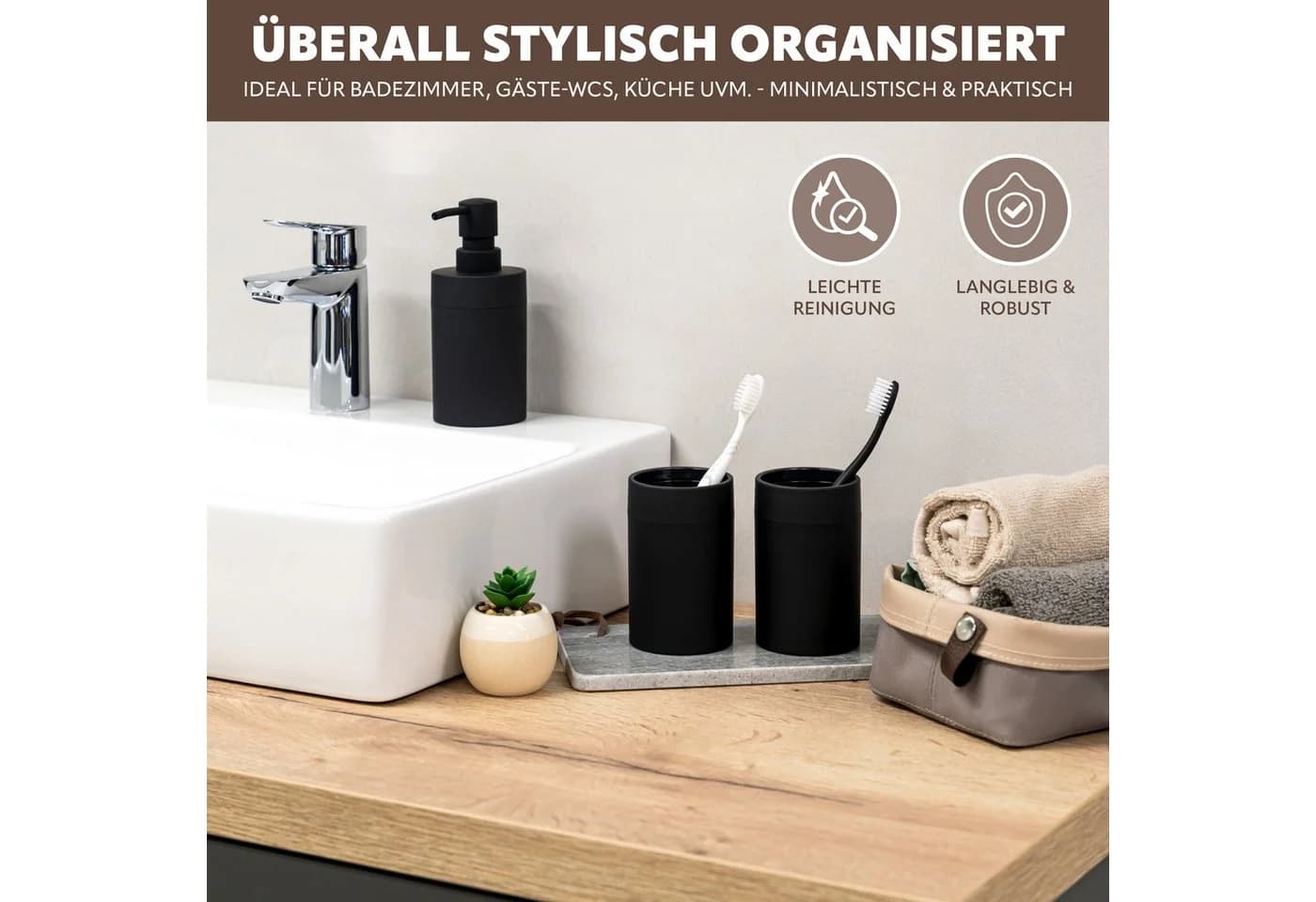 bremermann Badaccessoire-Set SAVONA 3tlg. Soft-Touch Schwarz - Bild 3
