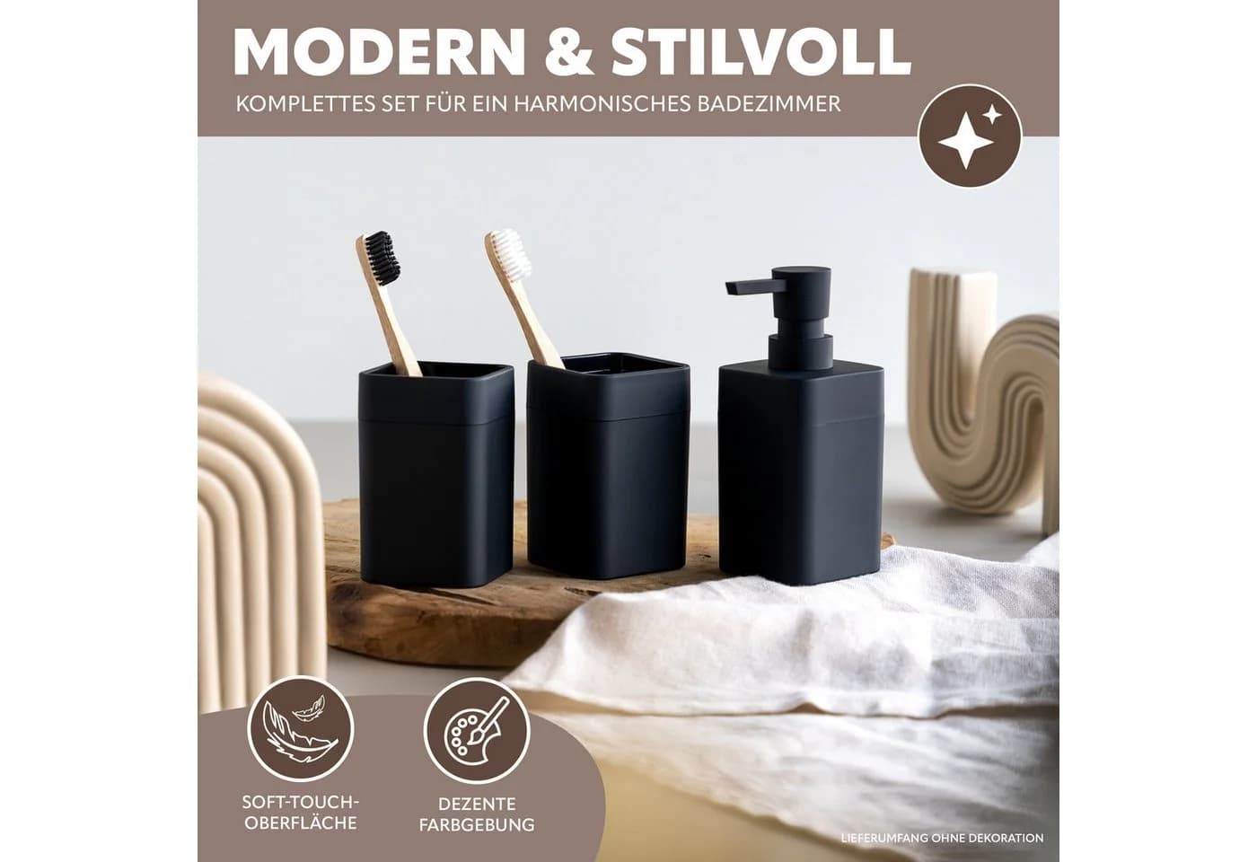 bremermann Badaccessoire-Set SAVONA 3tlg. Schwarz Soft-Touch
