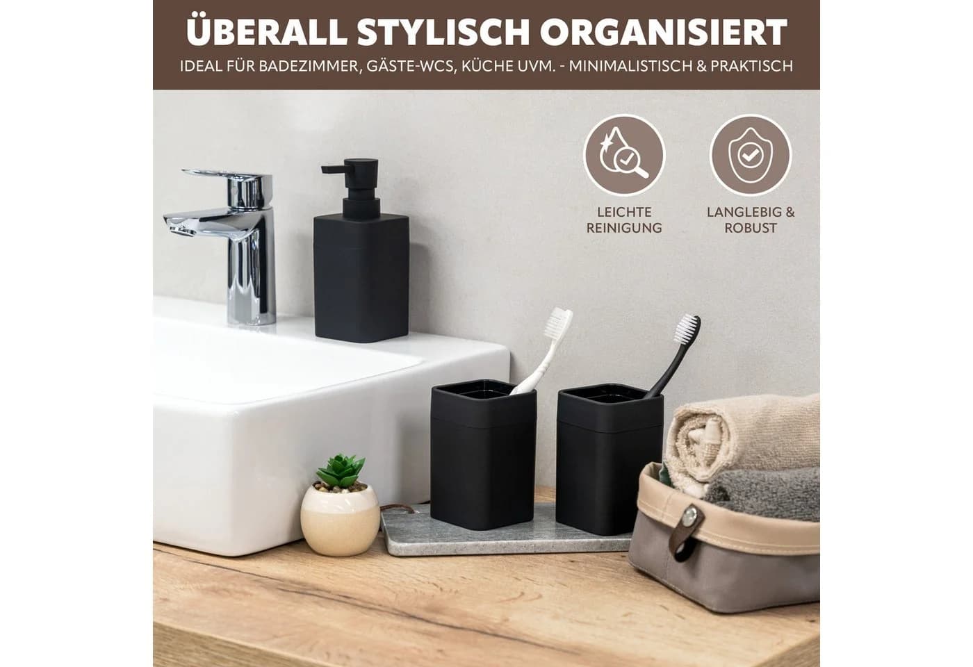 bremermann Badaccessoire-Set SAVONA 3tlg. Schwarz Soft-Touch - Bild 3