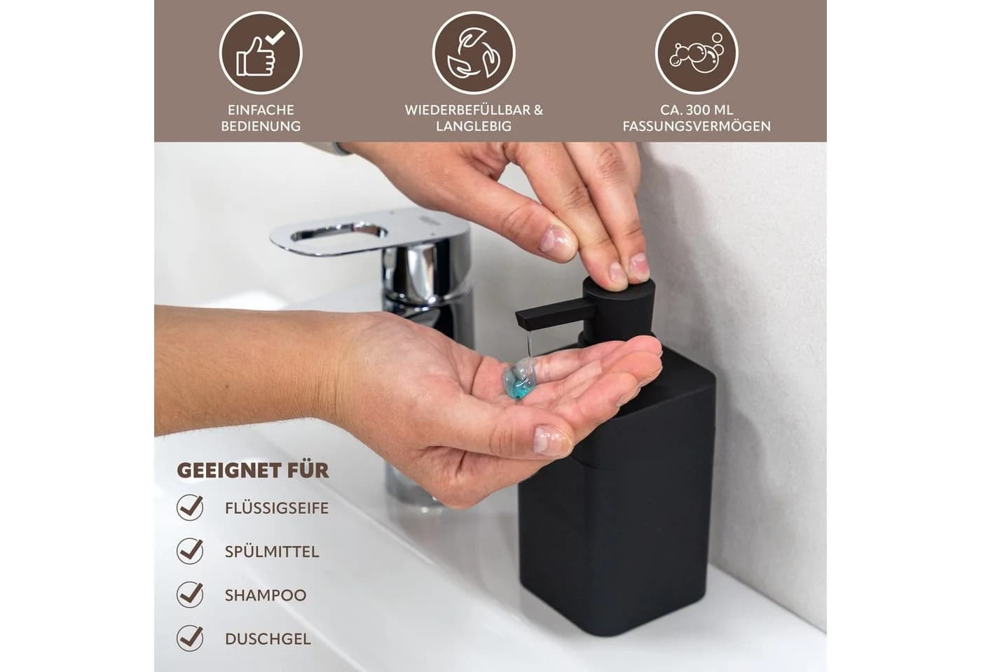 bremermann Badaccessoire-Set SAVONA 3tlg. Schwarz Soft-Touch - Bild 4