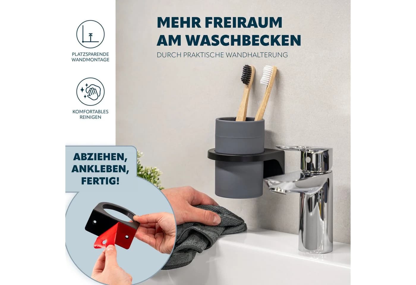 bremermann Zahnputzbecher SAVONA Grau Wandhalterung Soft-Touch - Bild 3