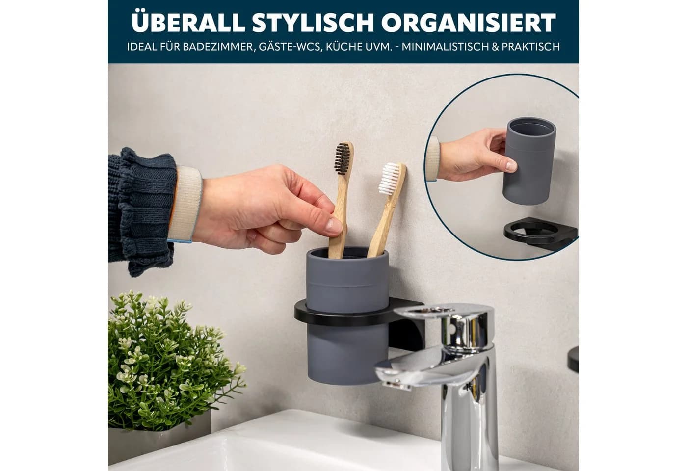 bremermann Zahnputzbecher SAVONA Grau Wandhalterung Soft-Touch - Bild 4