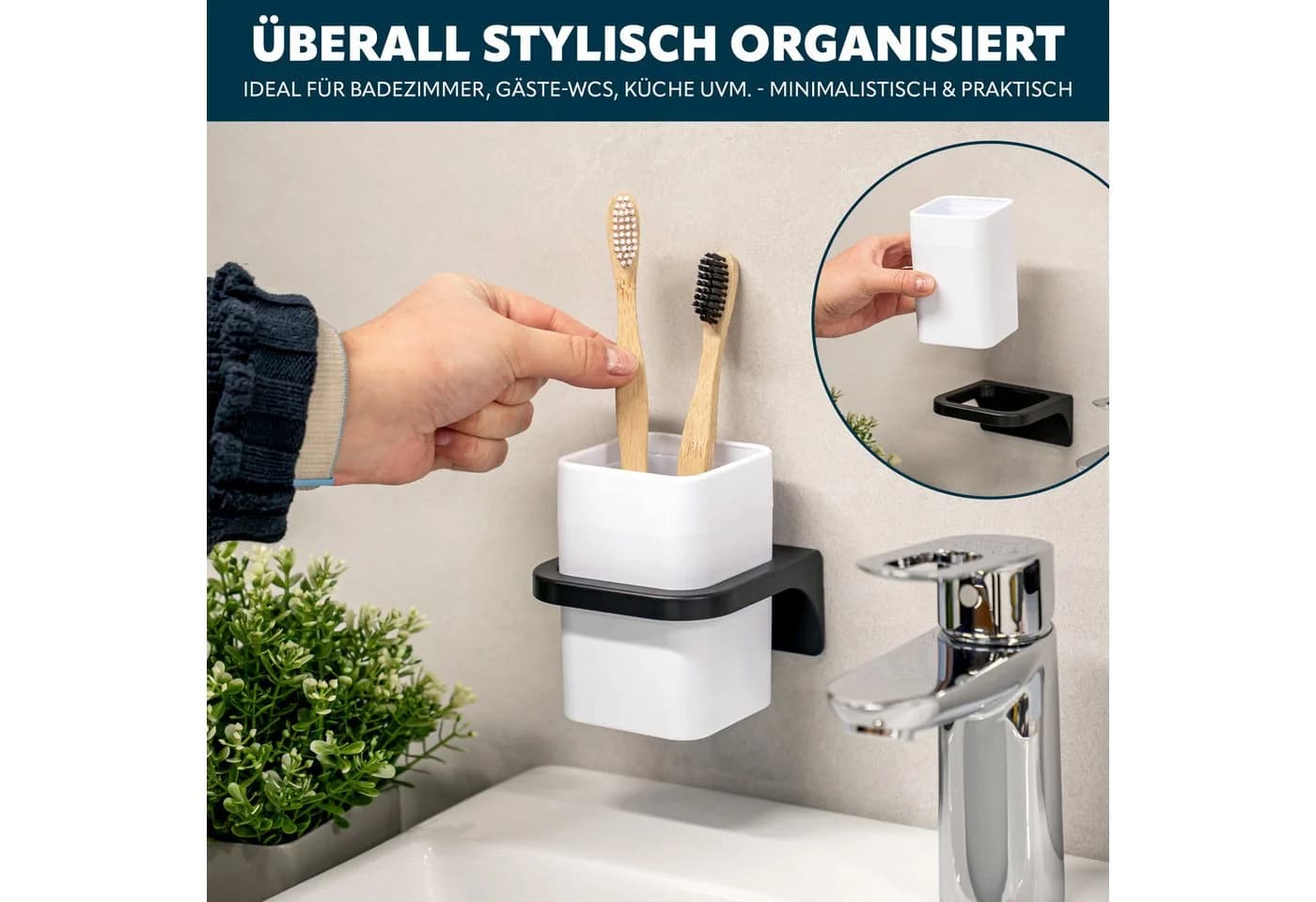 bremermann Zahnputzbecher SAVONA Soft-Touch Wandhalterung Schwarz - Bild 4