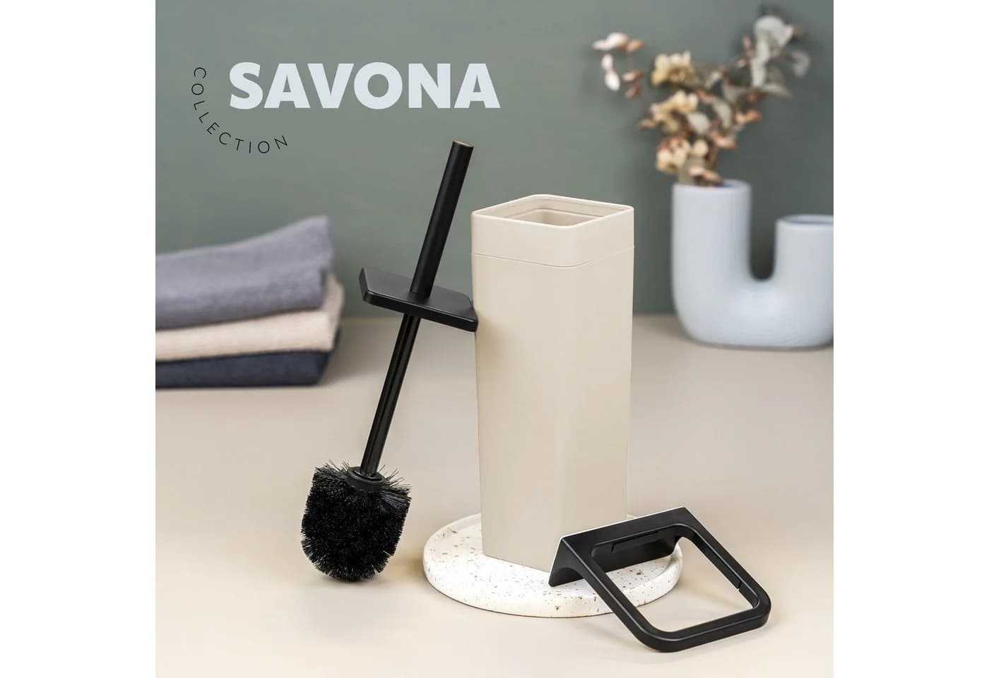 bremermann WC-Garnitur SAVONA Softtouch Schwarz/Beige mit Wandhalterung - Bild 5