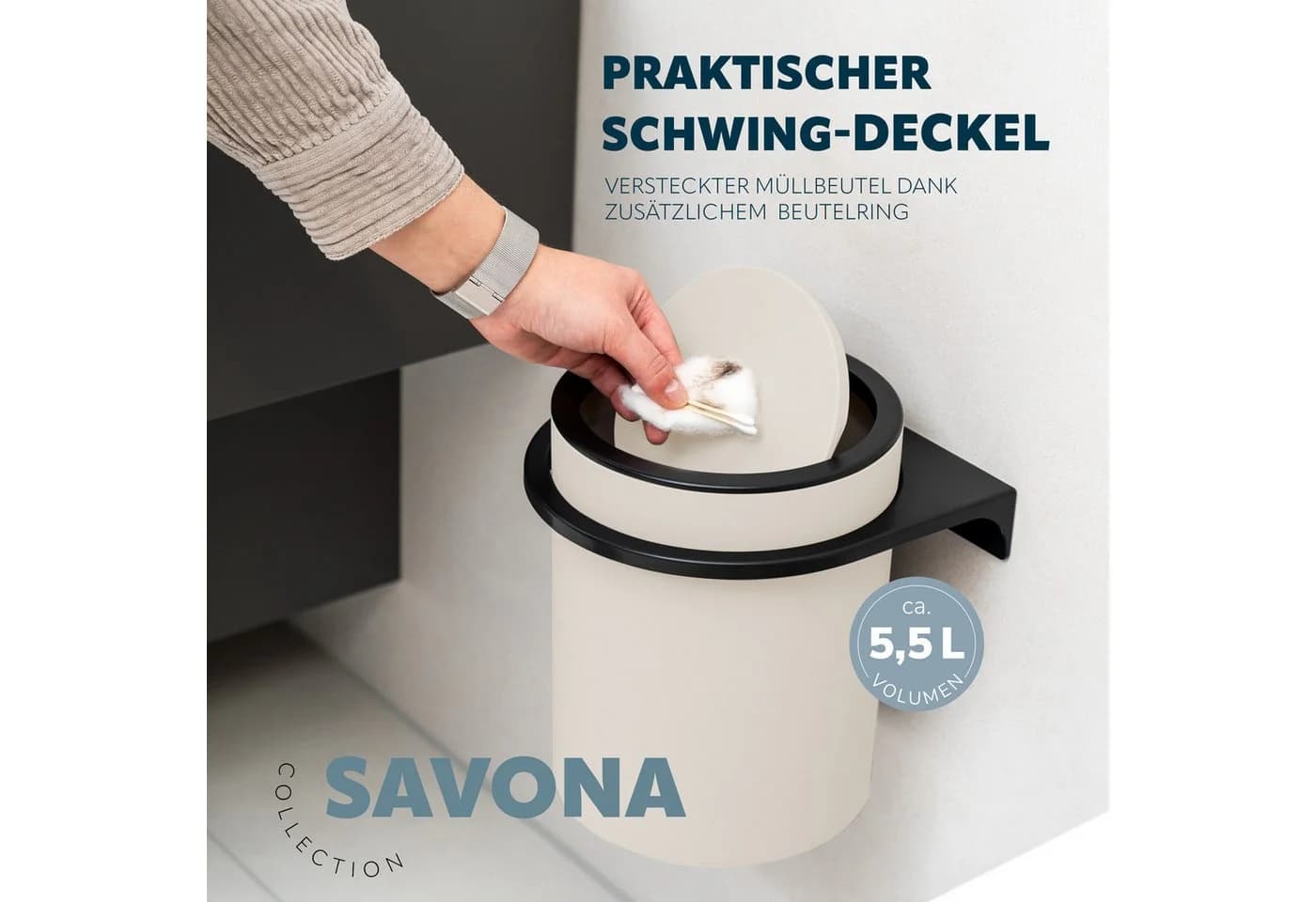 bremermann Kosmetikeimer SAVONA mit Wandhalterung 5,5 Liter Beige - Bild 5